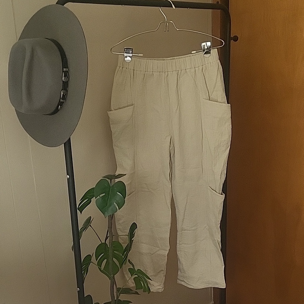 Grade & Gather Cream Beach Pants With Elastic Waist Band M